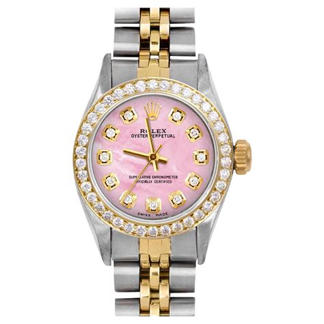 rolex ladies genuine pink diamond dial &|rolex pink face with diamonds.